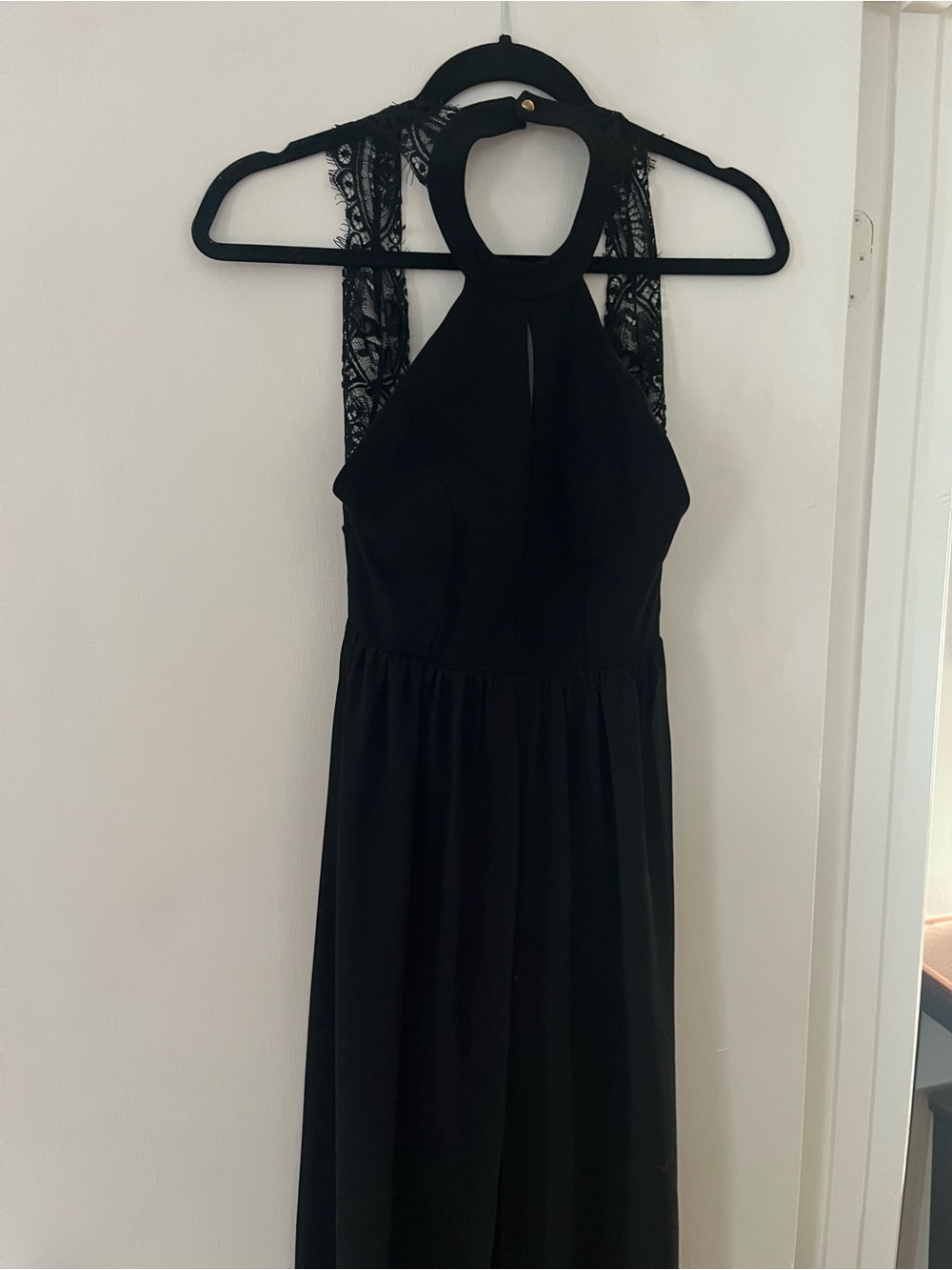 Lulu's Black Lace Halter Maxi Dress